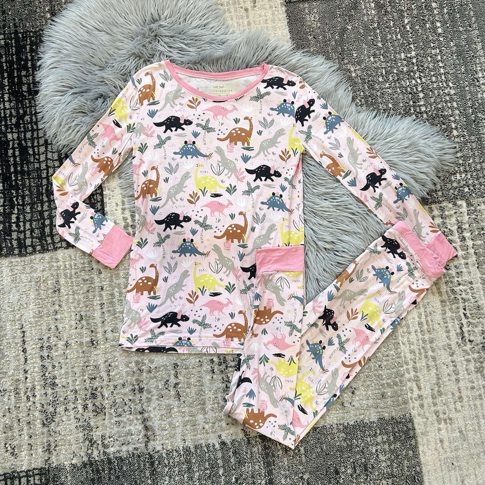 Little Sleepies Pink Dinosaur Bamboo Pajama Set LS Top & Pants Size 16 *READ